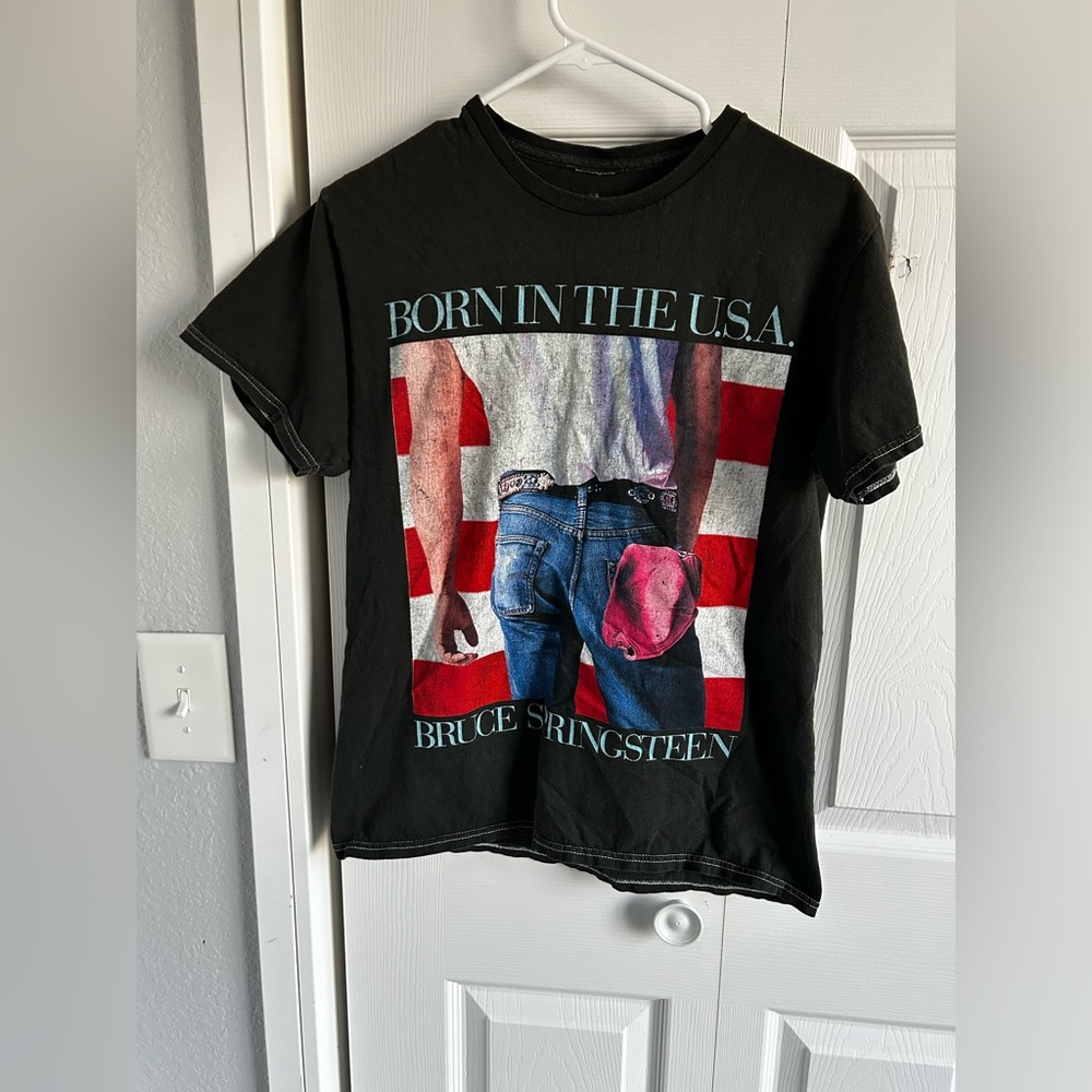 Black Graphic T-Shirt with Red and Blue Design